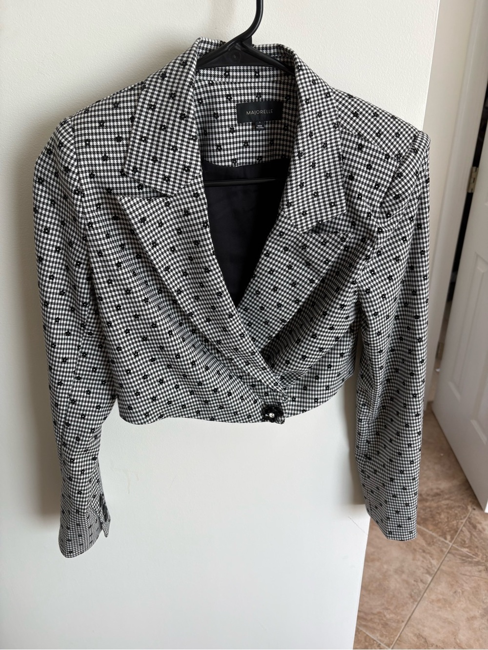 MAJORELLE Black & White Cropped Plaid Blazer